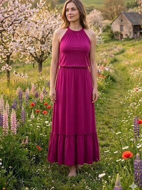 Rachel Zoe  Fuchsia / Magenta Halter Maxi Dress women’s Size M